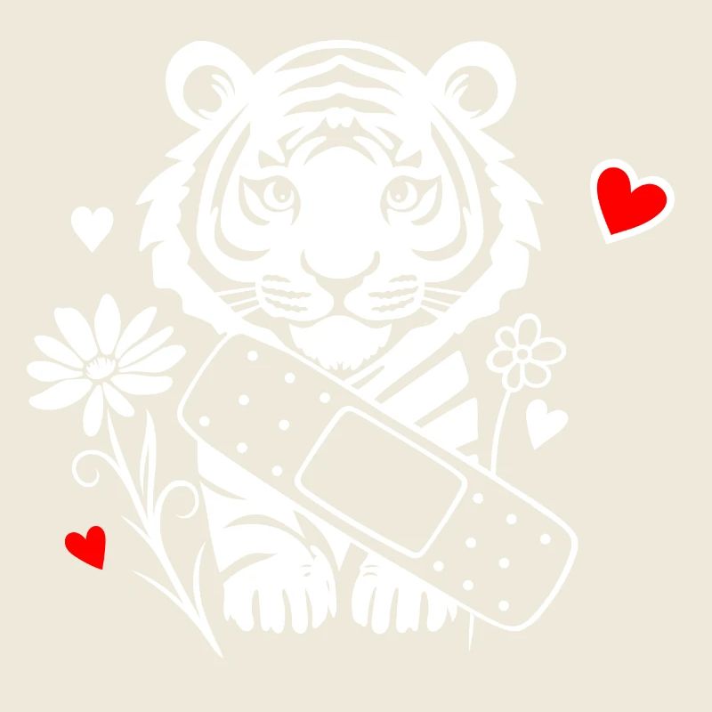 Tiger with plasters and flowers - Get well soon