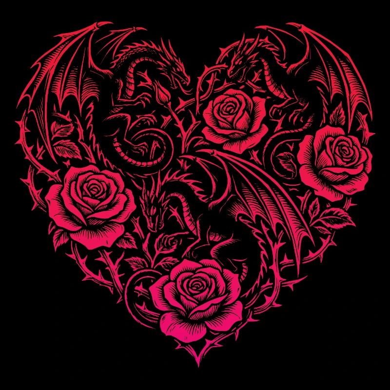 Cœur Romantique Dragon Roses et Amour