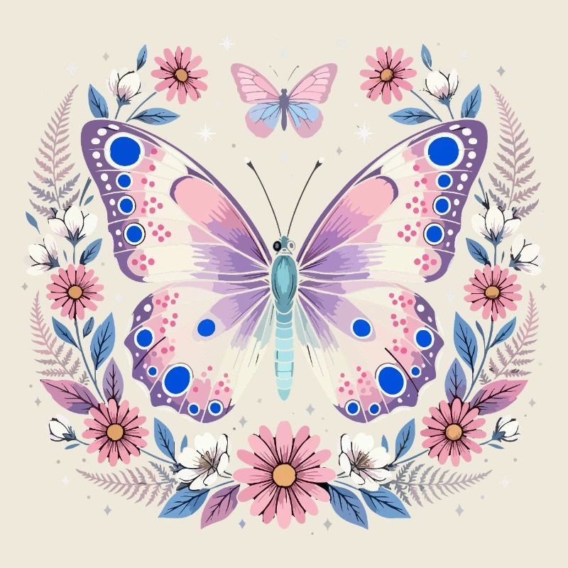 Papillon pastel dans une couronne de fleurs