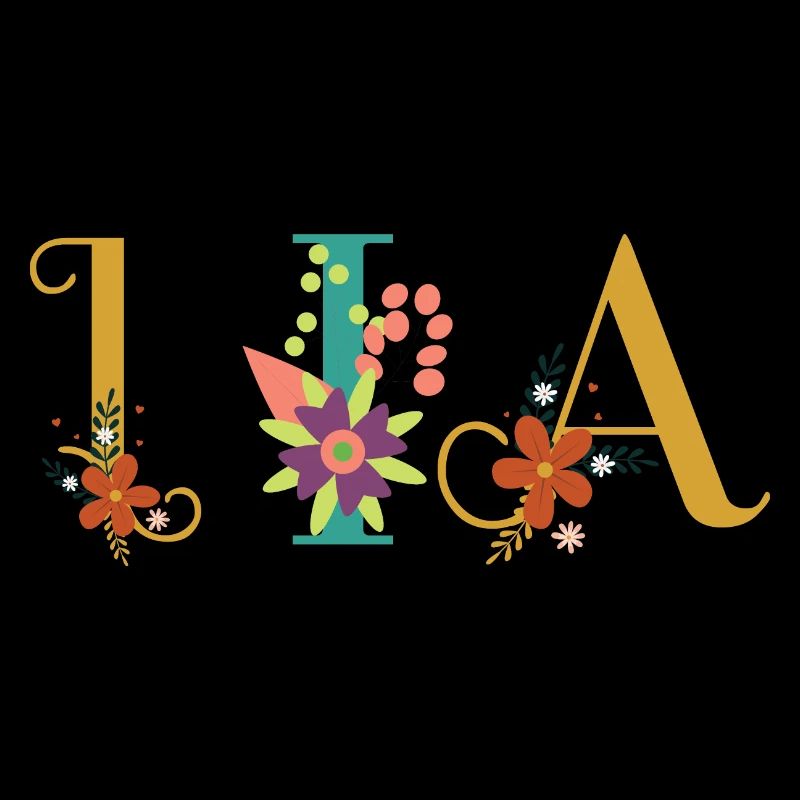 Art du nom LIA avec des fleurs brodées