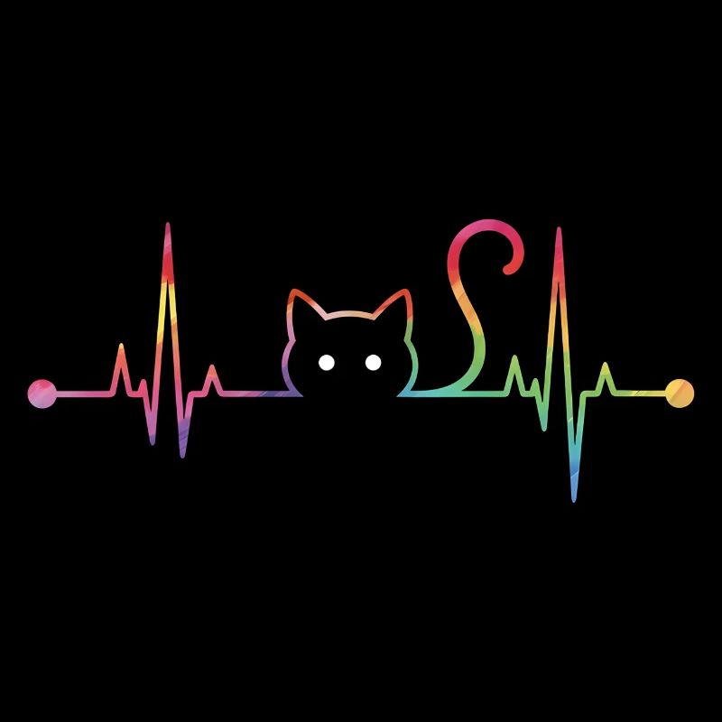 Bunte Katze Herzschlag EKG - Artistic Cat Lifeline