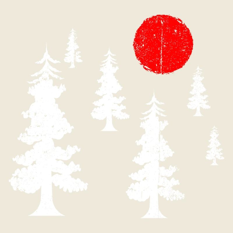 Red Sun over White Pine Silhouettes