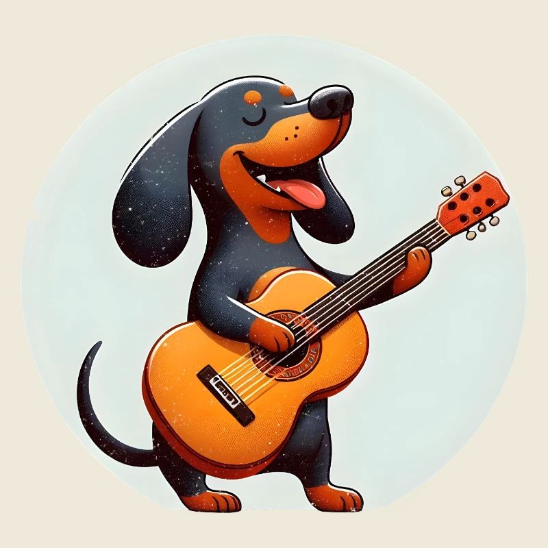 Chien joyeux avec teckel guitare