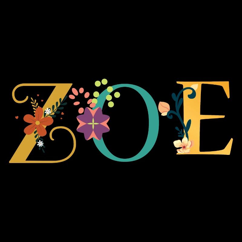 ZOE Name Art With Flowers Embroidered