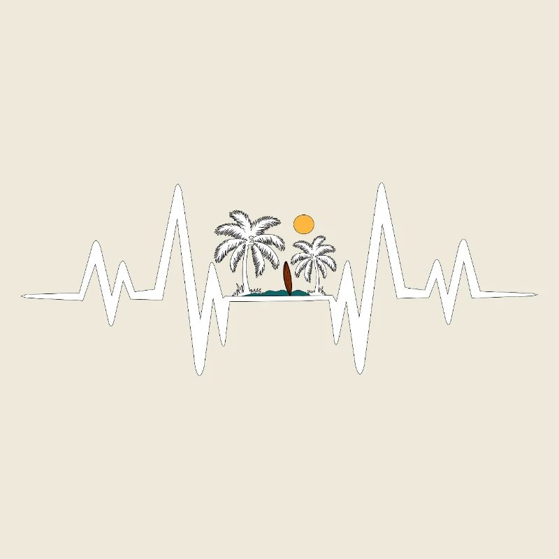 Surfer Beach Palm Tree Heartbeat