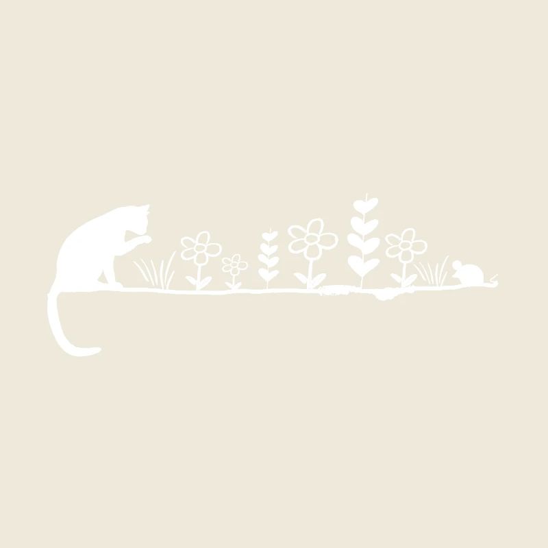 Garten-Silhouette: Katze, Maus & Blumen