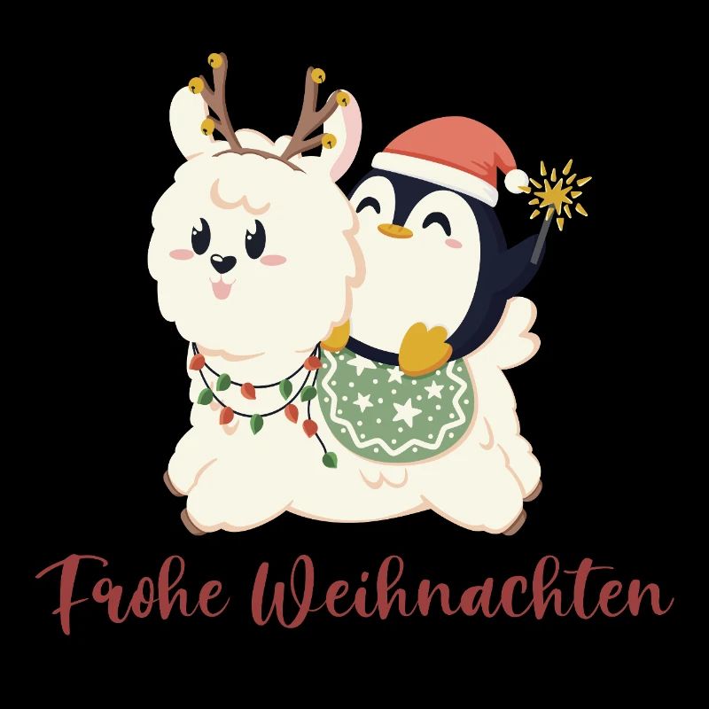 Merry Christmas wishes alpaca and penguin