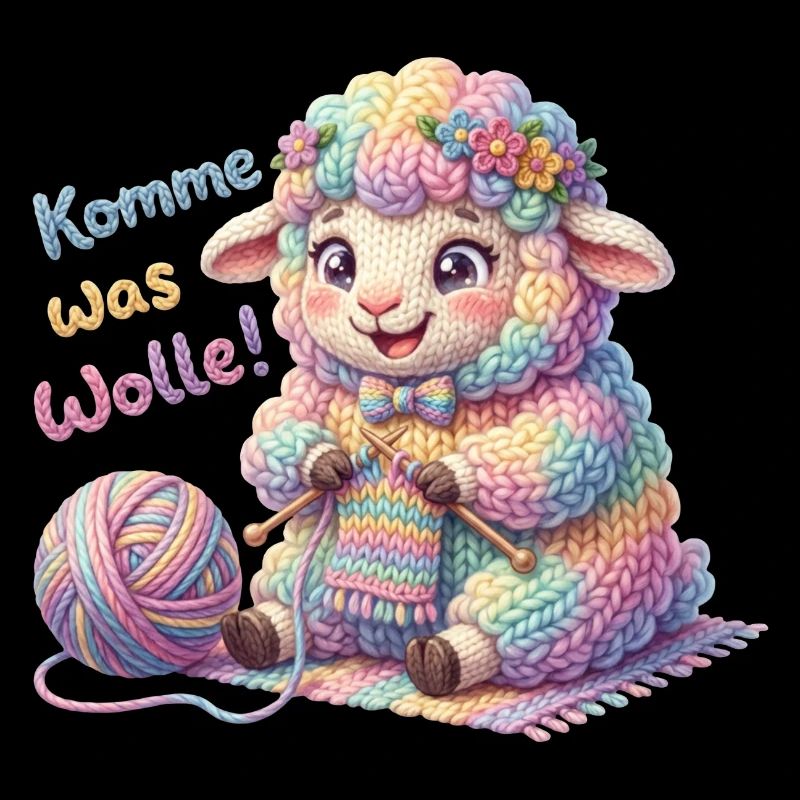 Komme was Wolle - Strickendes Schaf Wollknäuel 