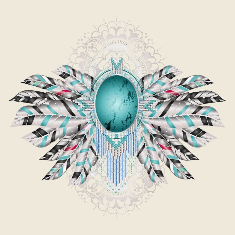Plumes d’oiseau art avec turquoise dans le style ethno