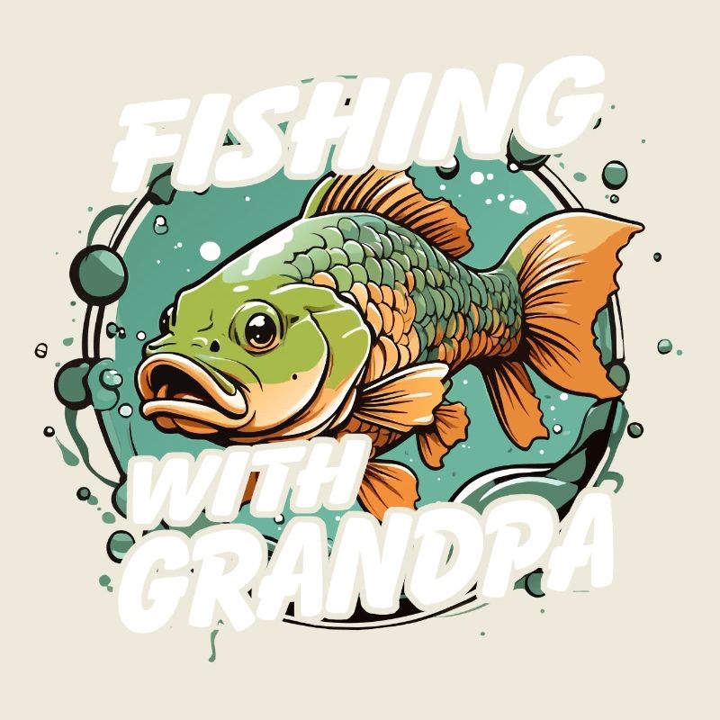 Angeln mit Papa mit buntem Fischdesign