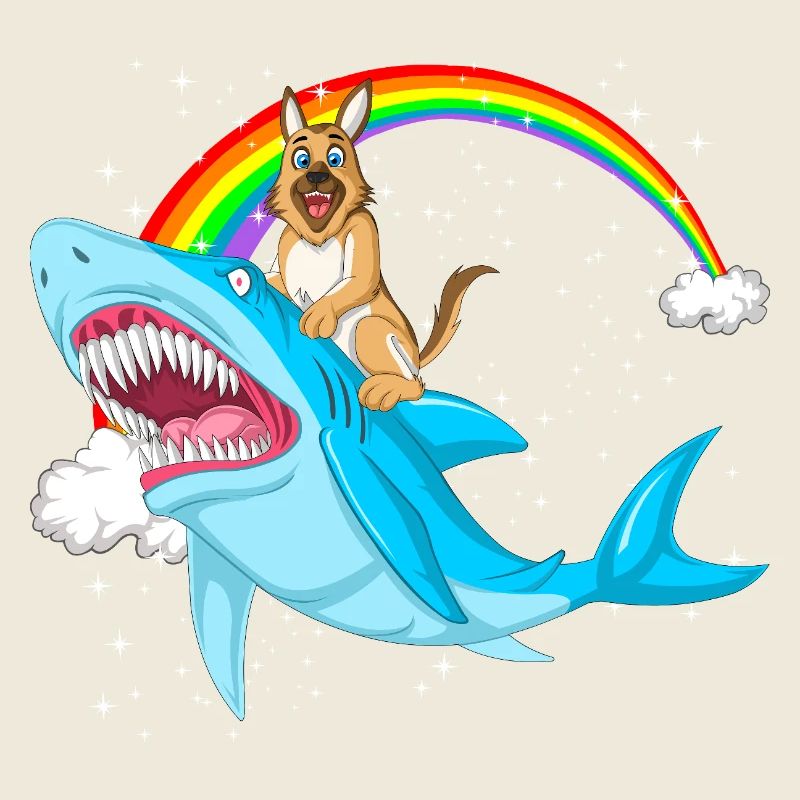 German Shepherd Riding Shark