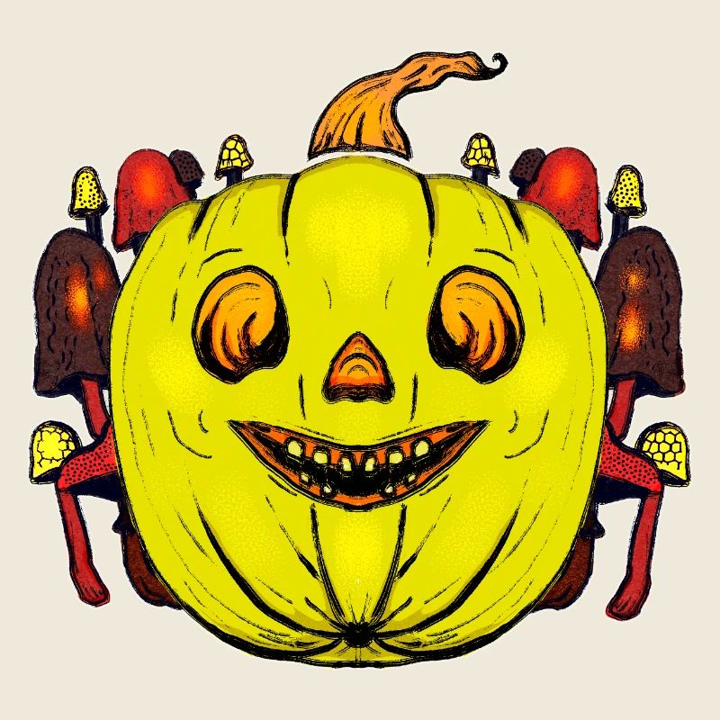 Grinsender Kürbis mit Pilzrahmen