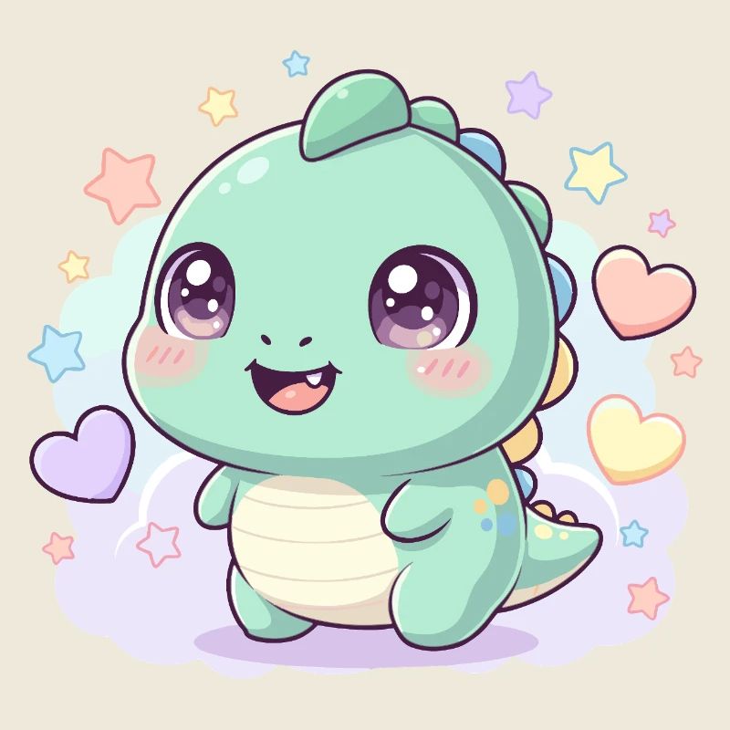 Pastell Kawaii Dino mit Sternchen