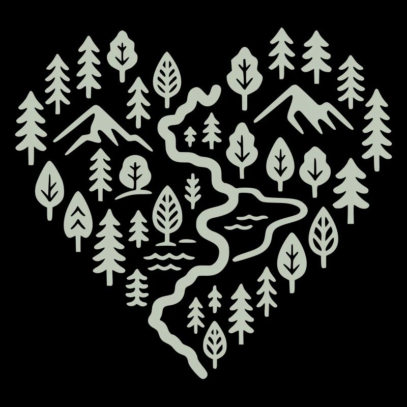 Herz mit Berg- und Waldlandschaft