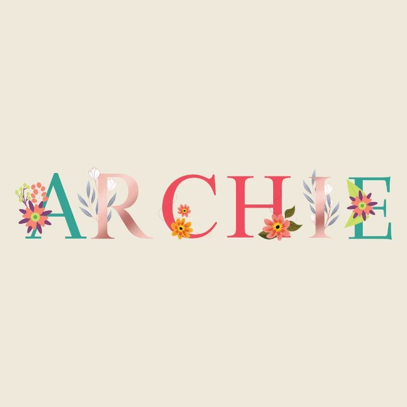 ARCHIE Nom Art avec fleurs brodées