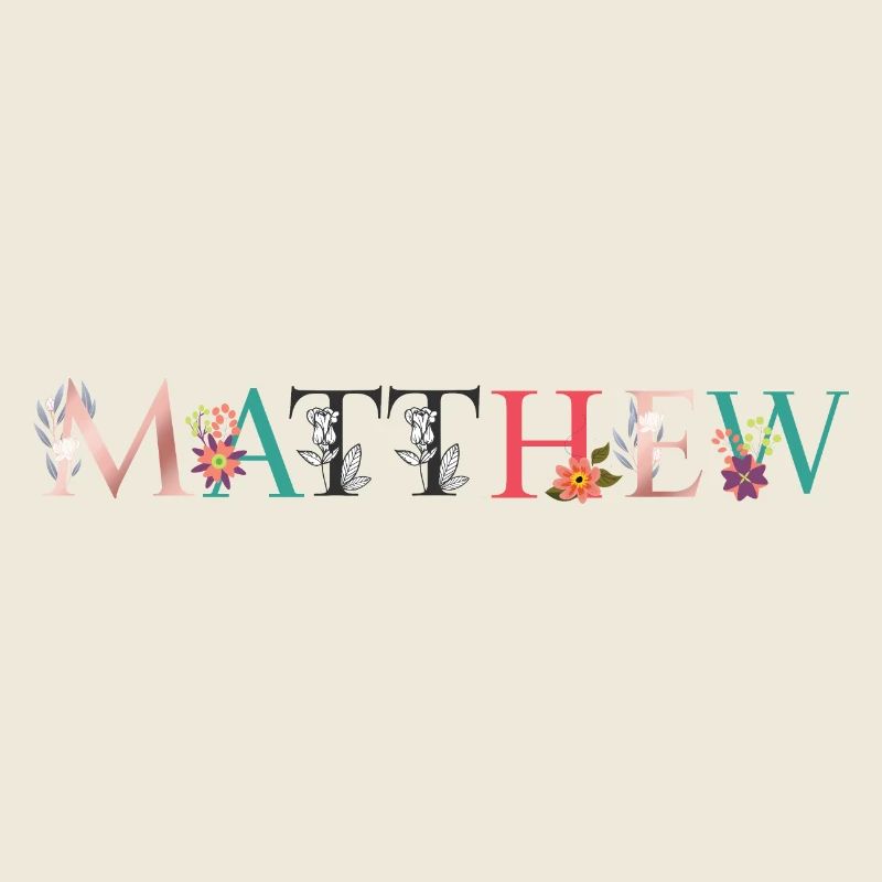 MATTHEW Name Art avec des fleurs brodées