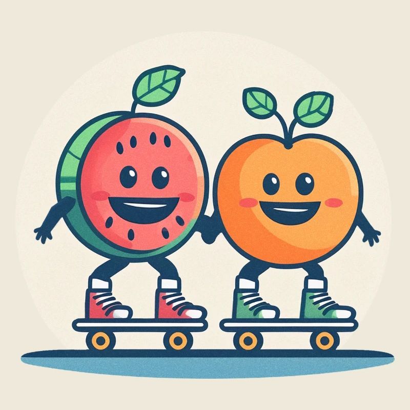 Roller skateboarding, fun and fruit