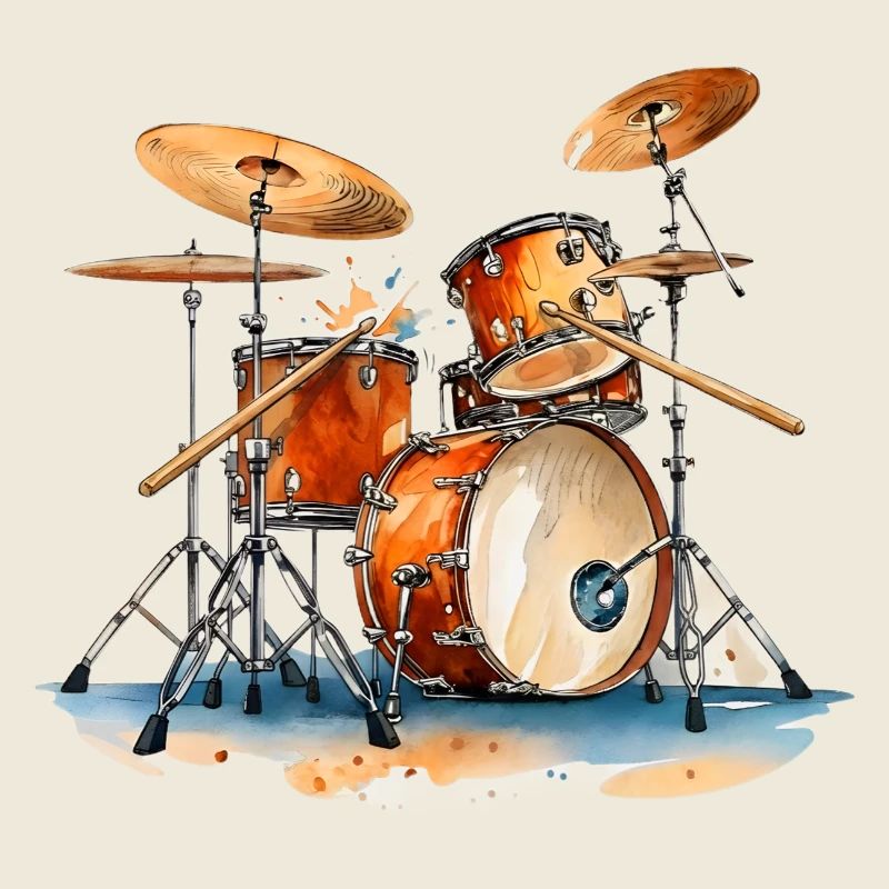 Drum Set in Watercolors Music Instruments