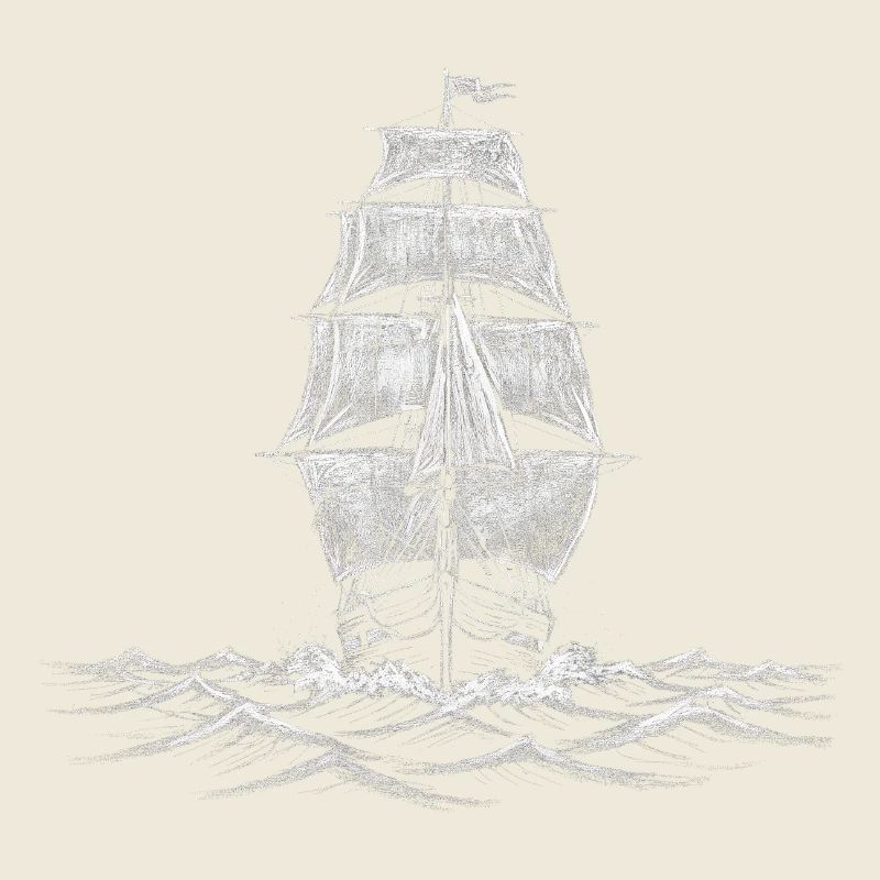 White Sailing Ship Drawing Art Print