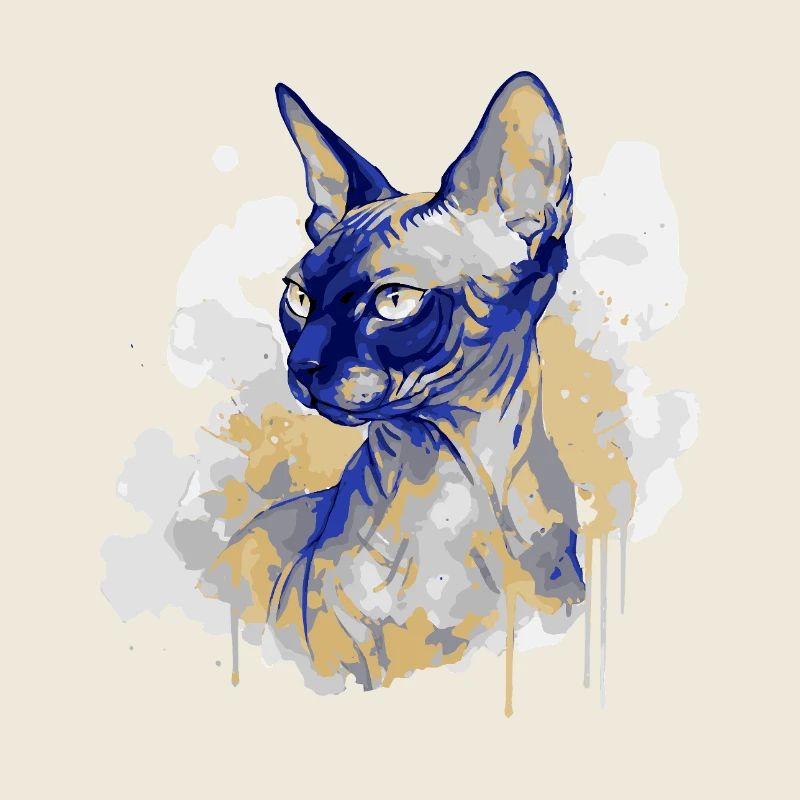 Aquarelle d’art du chat Sphynx
