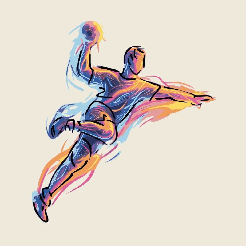 Projection dynamique de handball dans des flammes néon