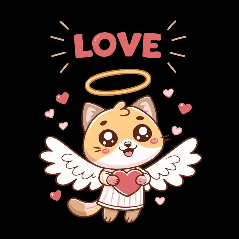 Angelic Cat Heart and Wings