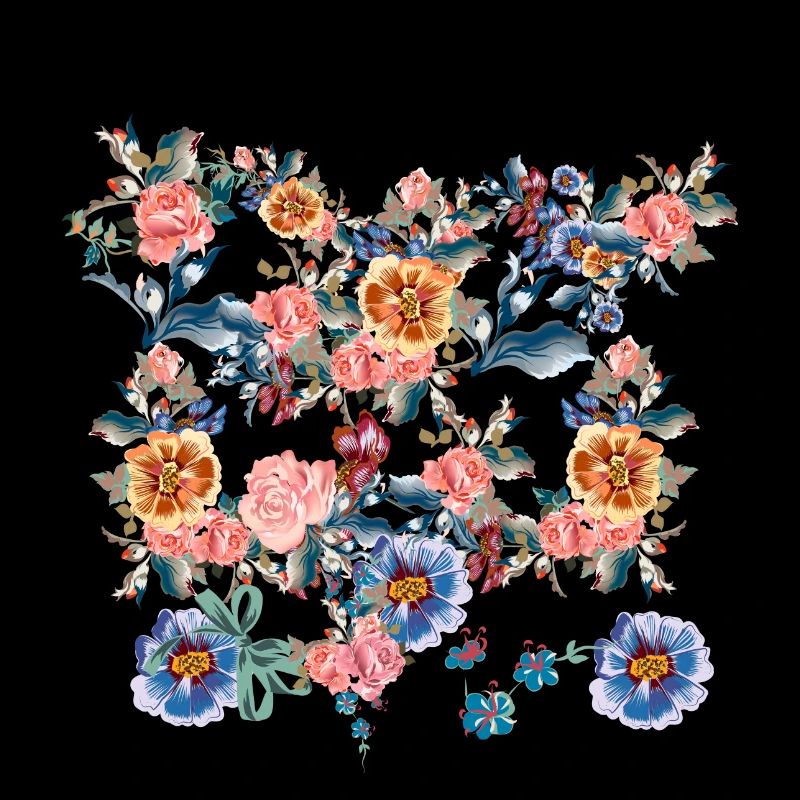 Bunte Blumen mit schwarzen Linien