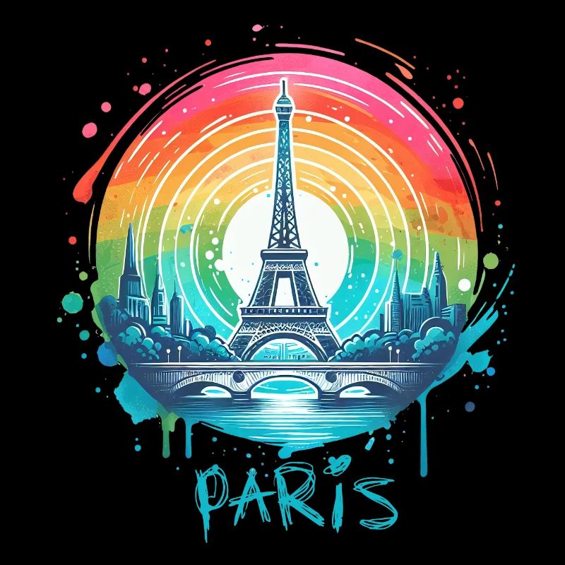 Paris Eiffel Tower with Rainbow LGBT Skyline