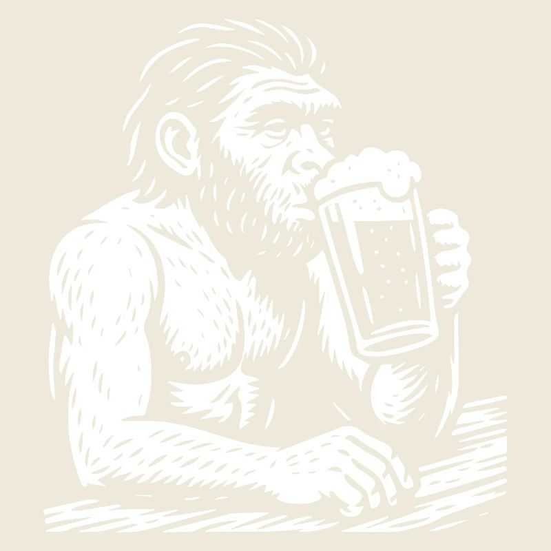 Homo erectus trinkt Bier in der Kneipe