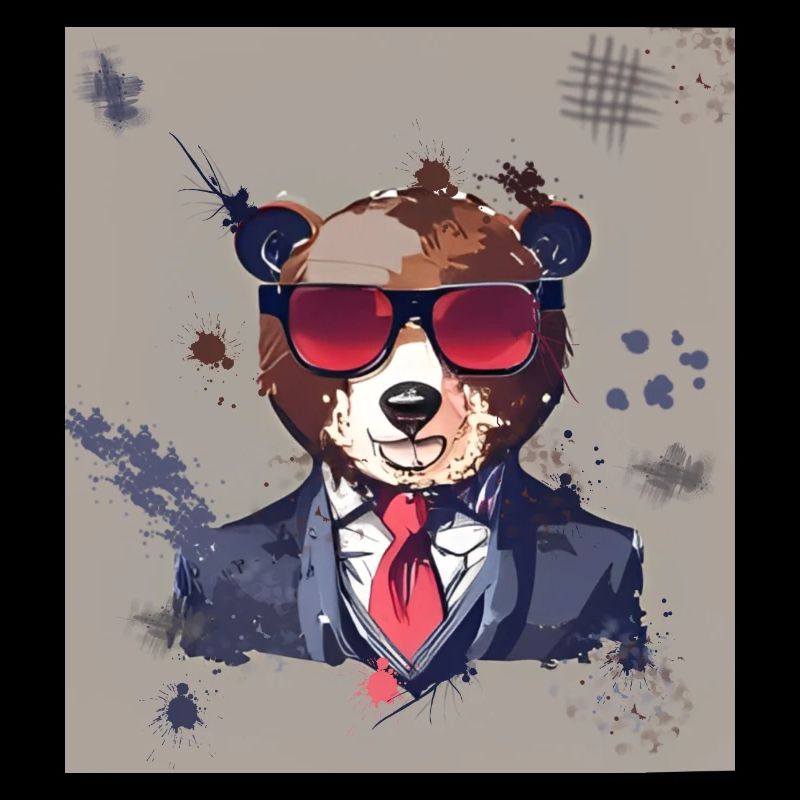Bear with sunglasses tie and suit