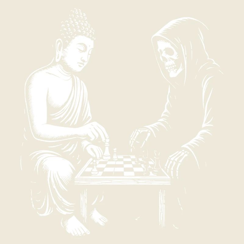 Buddha is playing Chess Duel with skeleton