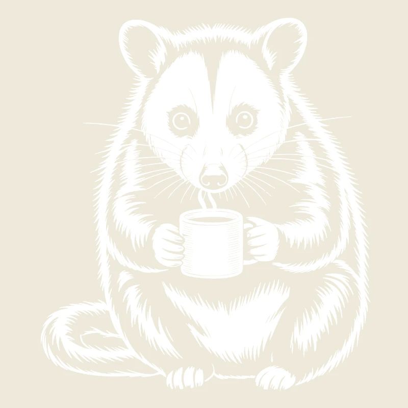 Coffee-drinking possum motif