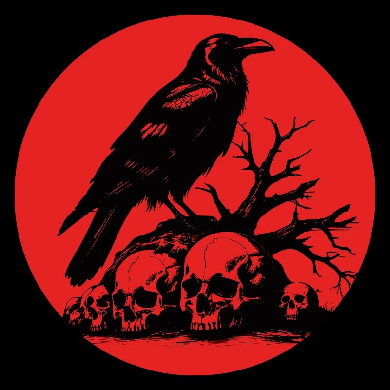 Mystischer Rabe mit Schädeln