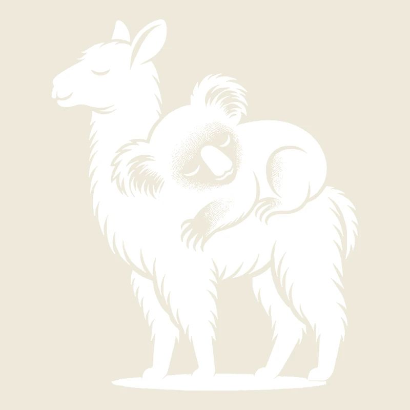 Lama drôle avec un koala effrayant sur son dos