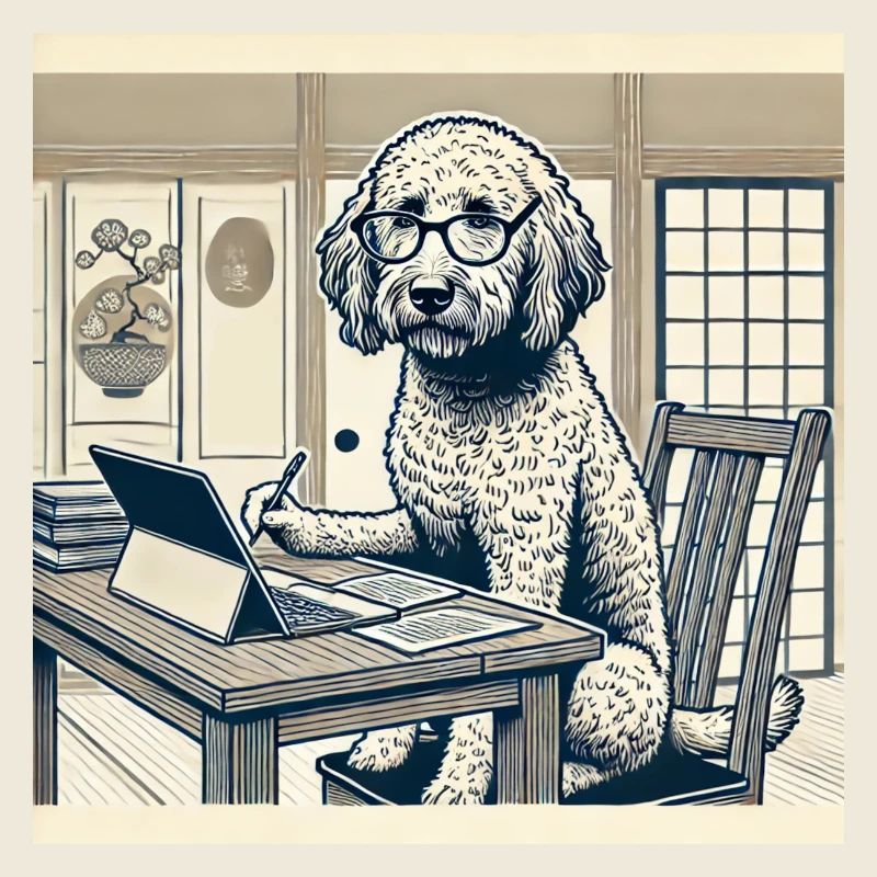 Japan Ukijo e Stil Schreibtisch Labradoodle