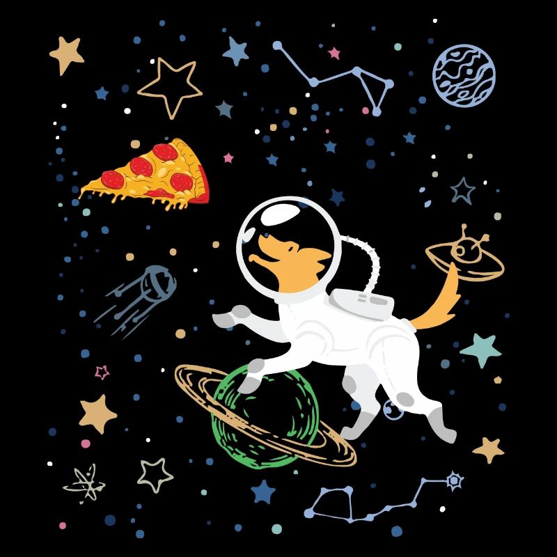 Cartoon Astronaut with Space and Pizza