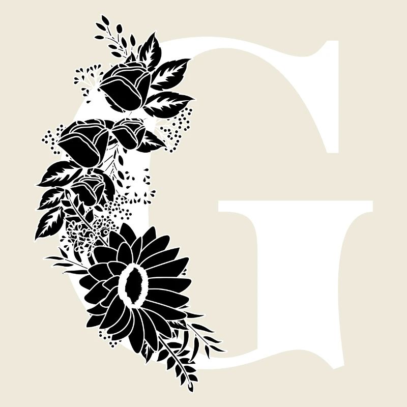 Floral letter g black and white