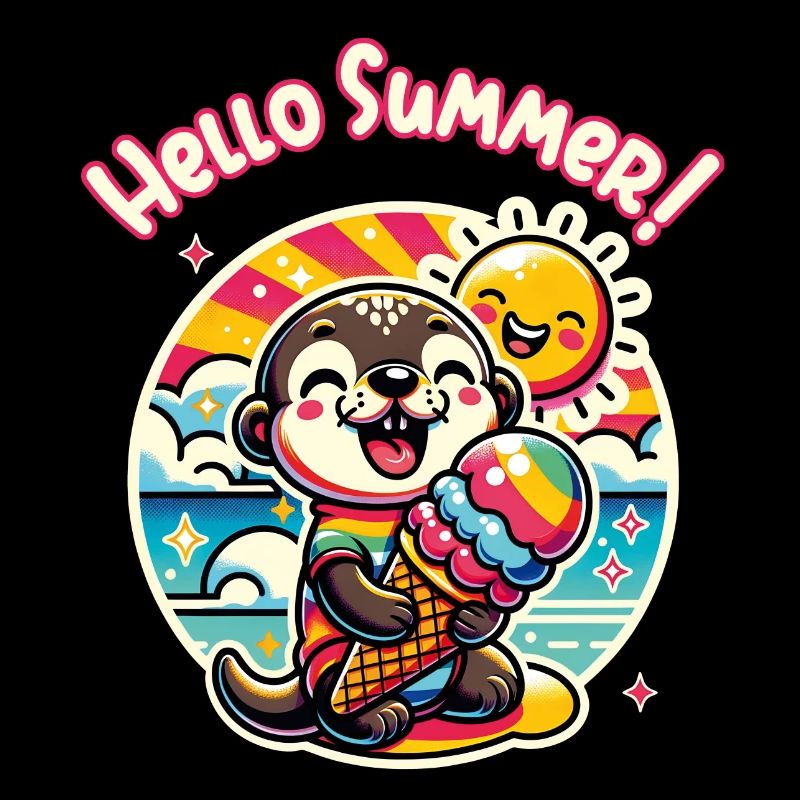 Hallo Sommer lustiger Otter mit großer Eistüte