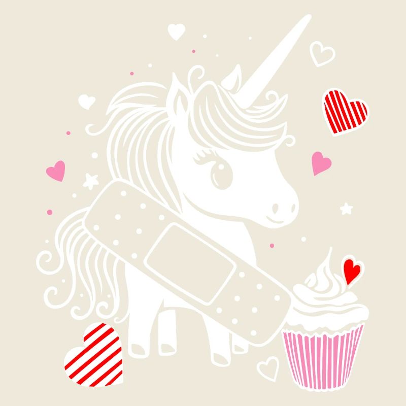 Einhorn mit Pflaster und Cupcake - Gute Besserung