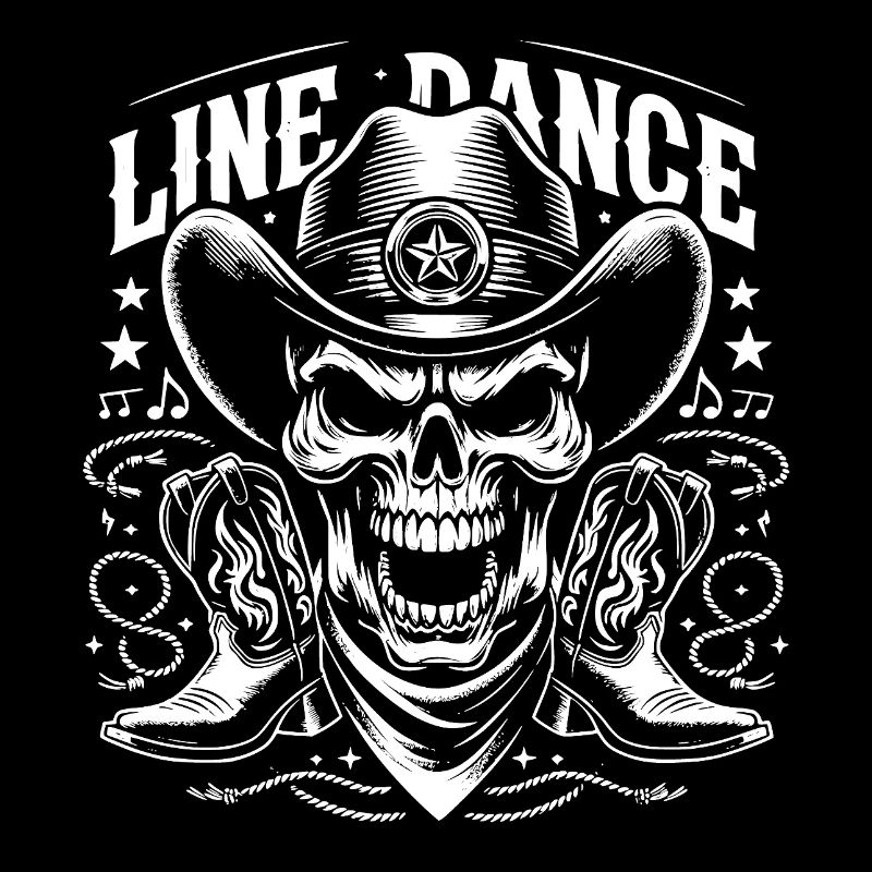 Crâne de danse en ligne avec stetson et bottes et lasso