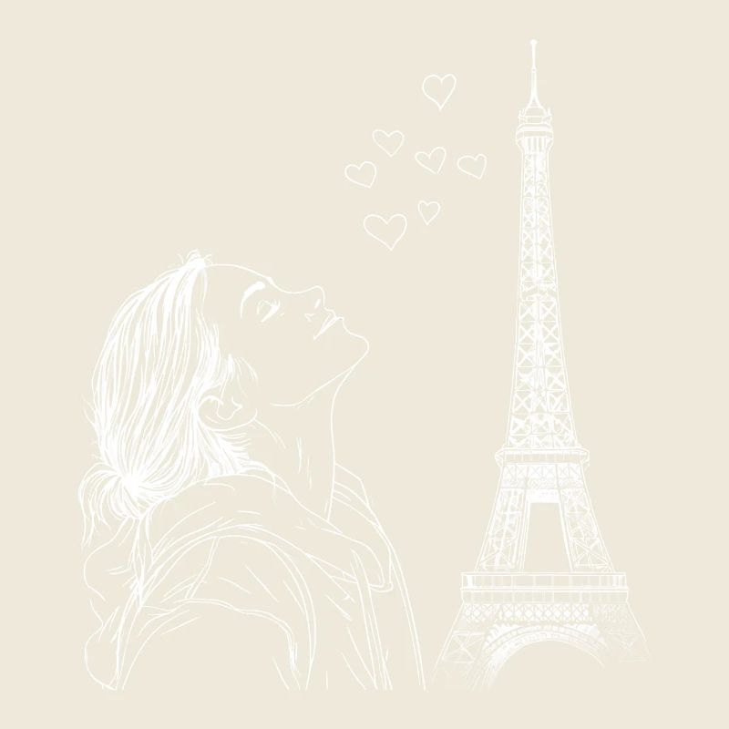 Paris Eiffelturm Frankreich Frau Herzen Line Art