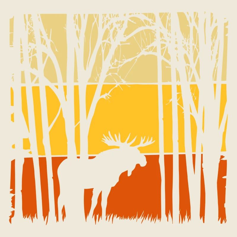 Coucher de soleil avec l’orignal dans la nature forestière