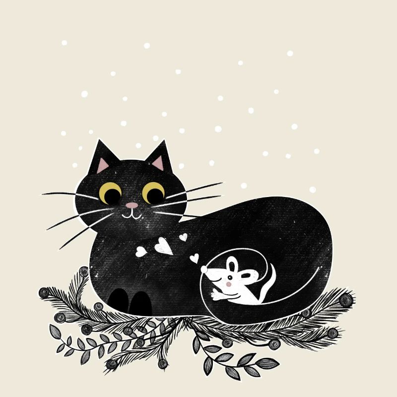 Chat souris hiver illustration