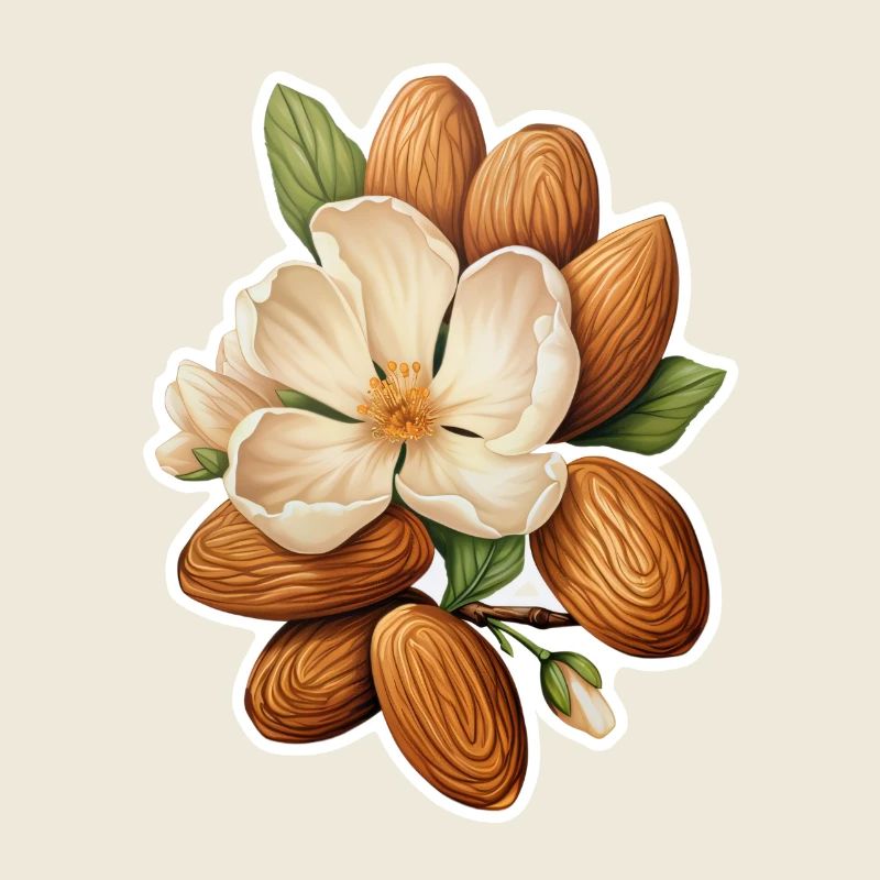 Les amandes encadrent une fleur d’amandier