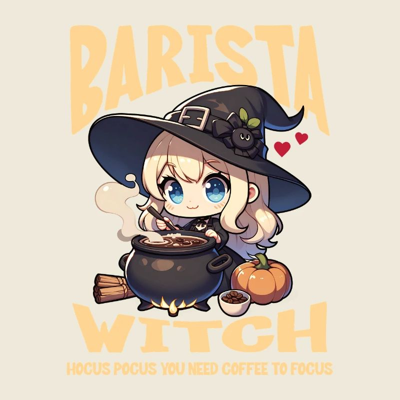 Süße Kaffeehexe zaubert Kaffee Halloween Koffein