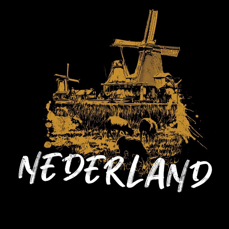 Illustration typical windmills in the Netherlands