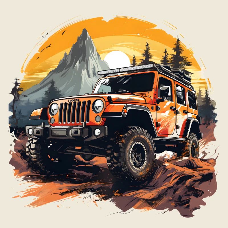 Orange Off-Road Vehicle crawling in the forest