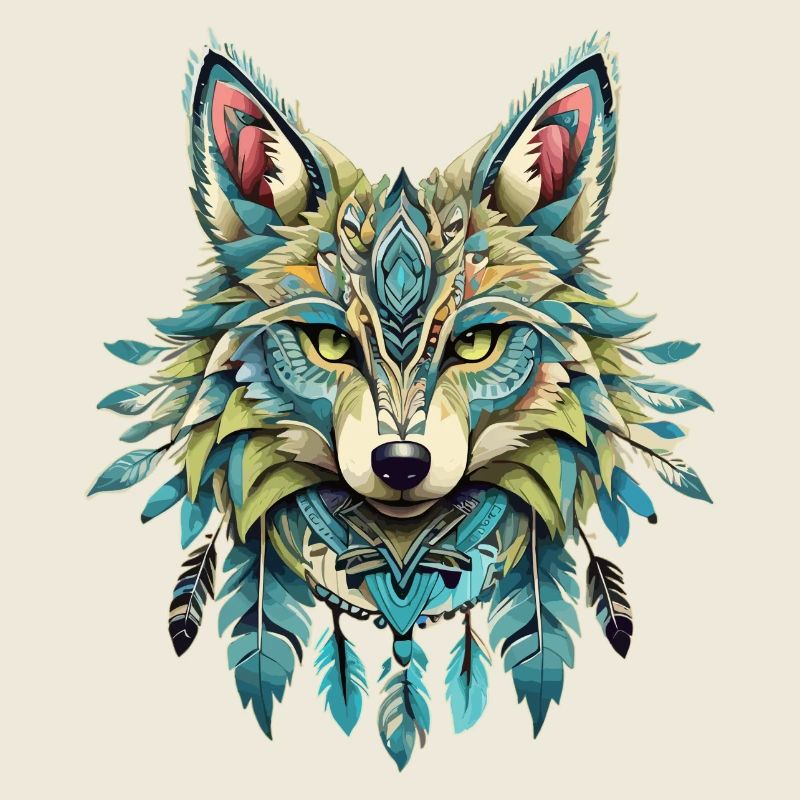 Fuchs mit Federn traditionelles Design spirit