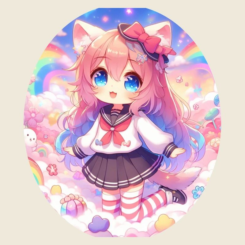 Ein süßes Anime Mädchen in einem Wolkengarten