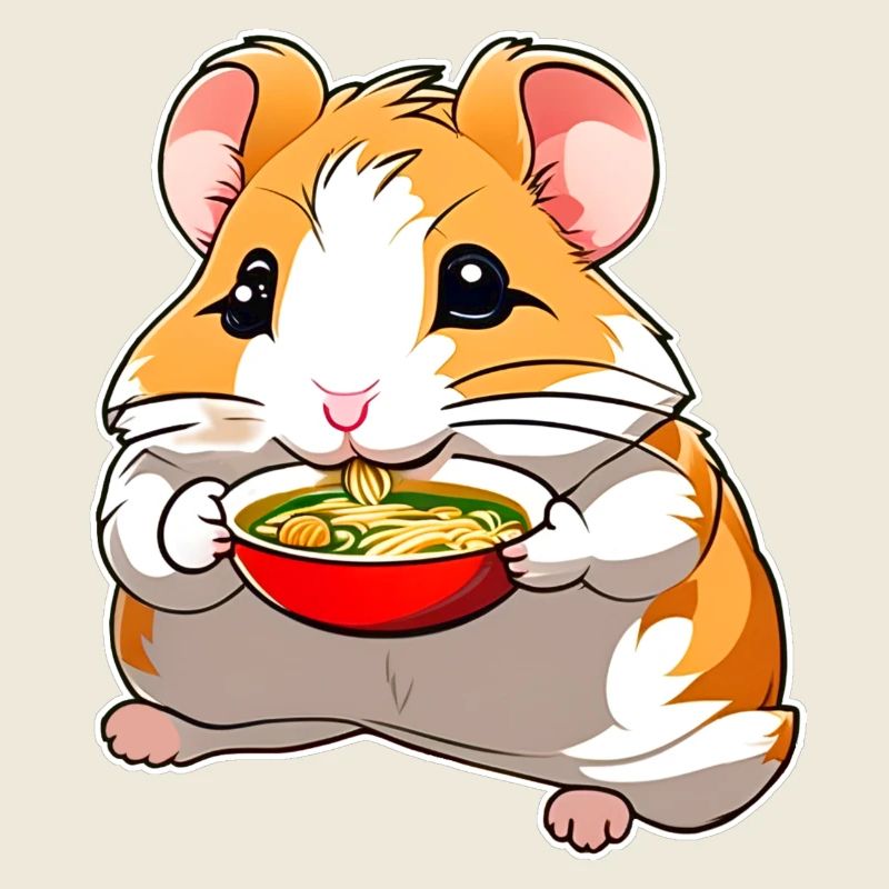 Niedlicher Hamster mit Ramen Suppe